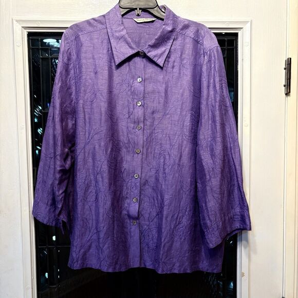 French Laundry Woman Purple Linen Silk Blend Button Up BlousePlus Size 2X - Picture 9 of 16